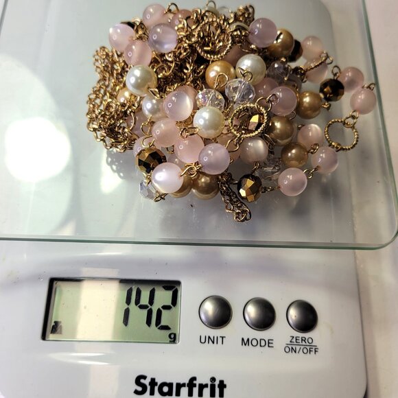 Multistrand Gold and Pink Beads Long Necklace - Picture 8 of 8